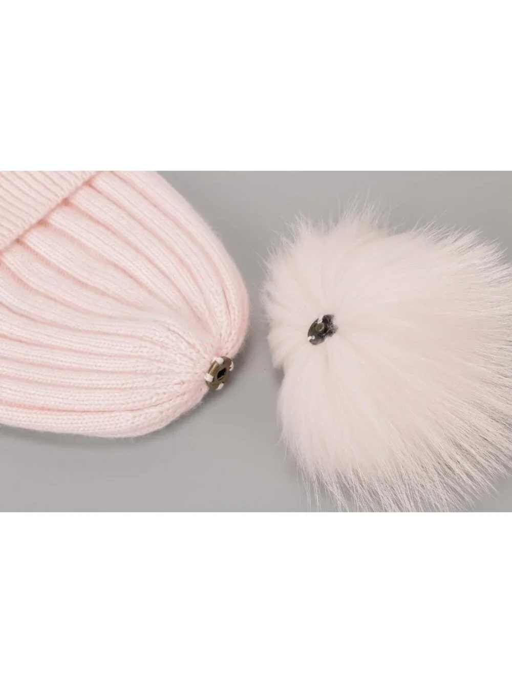 Cozy Women's Ribbed Knit Cuffed Beanie Hat with Real Fur Pom Pom - Winter